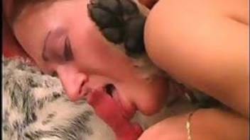 Sucking small dog's dick on the camera