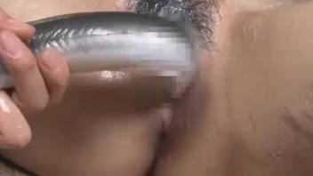 Hairy pussy gets fucked by a fish