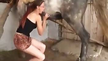Redhead's hot sex with horse. Free bestiality and animal porn