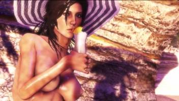 Attractive dark-haired woman is thoroughly relishing her 3D doggy style experience